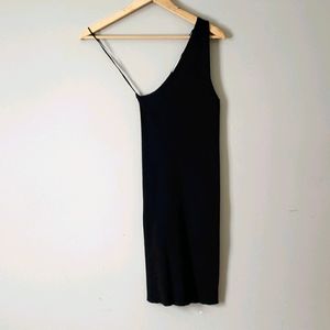 Zara black knit one shoulder ribbed sweater dress